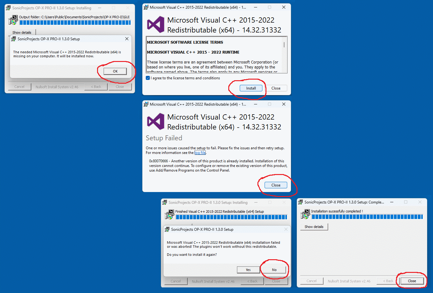 OP-X PRO-II - Microsoft C++ Redistrubutable 2015 - 2022 installer failed